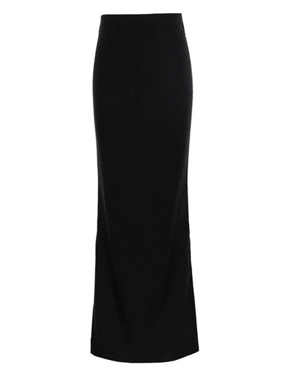 Fashion Women’s Black High Waist Maxi Skirt – Summer 2025 Elegant Slim Seamless Gown