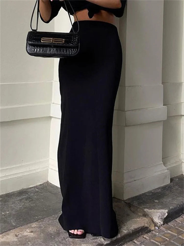 Fashion Women’s Black High Waist Maxi Skirt – Summer 2025 Elegant Slim Seamless Gown