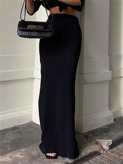 Fashion Women’s Black High Waist Maxi Skirt – Summer 2025 Elegant Slim Seamless Gown