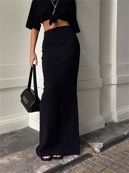 Fashion Women’s Black High Waist Maxi Skirt – Summer 2025 Elegant Slim Seamless Gown
