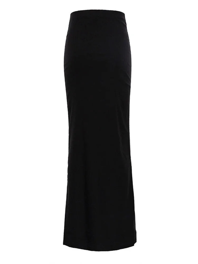 Fashion Women’s Black High Waist Maxi Skirt – Summer 2025 Elegant Slim Seamless Gown