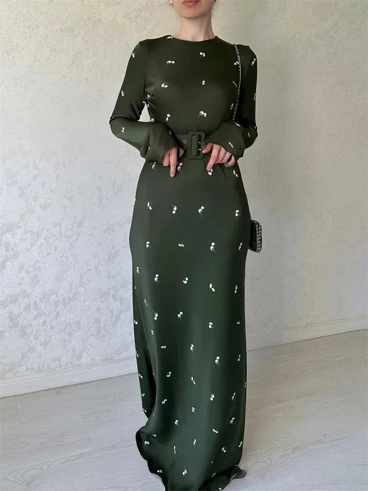 Fashion High Waist Long Dress Ladies Long Sleeve Slim Ruffled Patchwork Elegant Party Dress Printed Casual Maxi Dress 2025