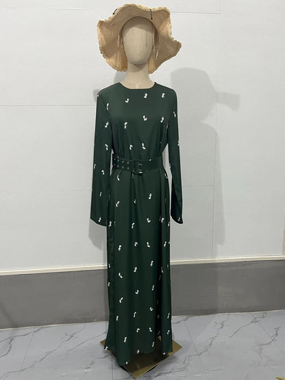 Fashion High Waist Long Dress Ladies Long Sleeve Slim Ruffled Patchwork Elegant Party Dress Printed Casual Maxi Dress 2025