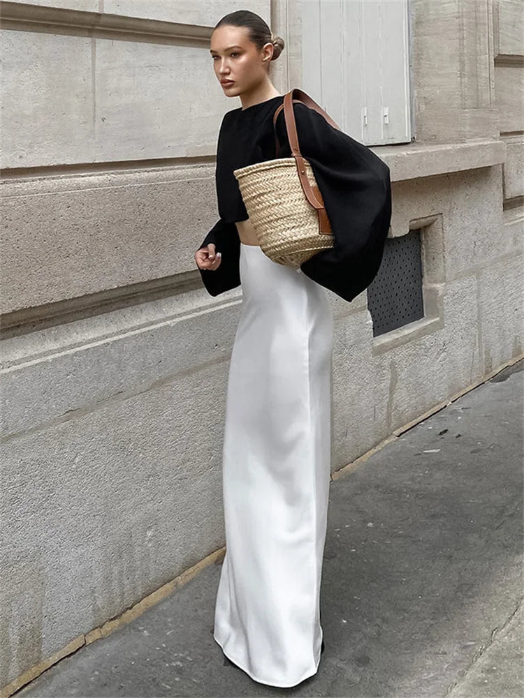 High Waist Solid Elegant Long Skirt Women Satin Elegant Fashion Zipper Patchwork Y2k Maxi Skirt Casual Summer Long Skirt
