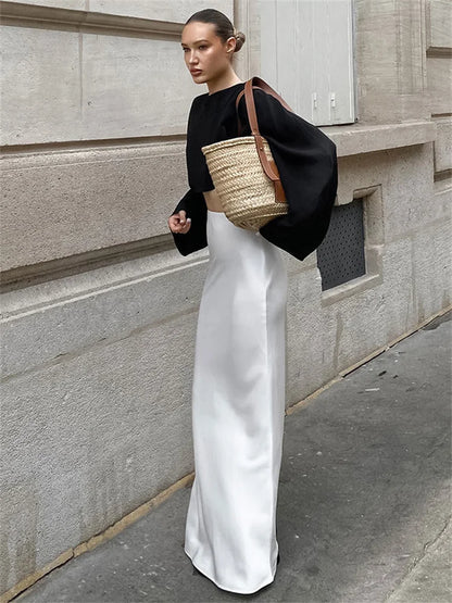 High Waist Solid Elegant Long Skirt Women Satin Elegant Fashion Zipper Patchwork Y2k Maxi Skirt Casual Summer Long Skirt