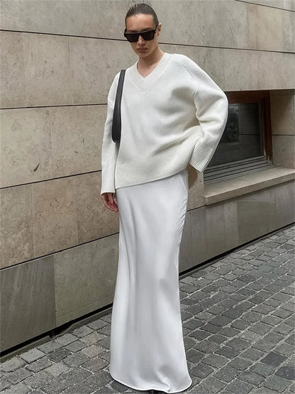 High Waist Solid Elegant Long Skirt Women Satin Elegant Fashion Zipper Patchwork Y2k Maxi Skirt Casual Summer Long Skirt