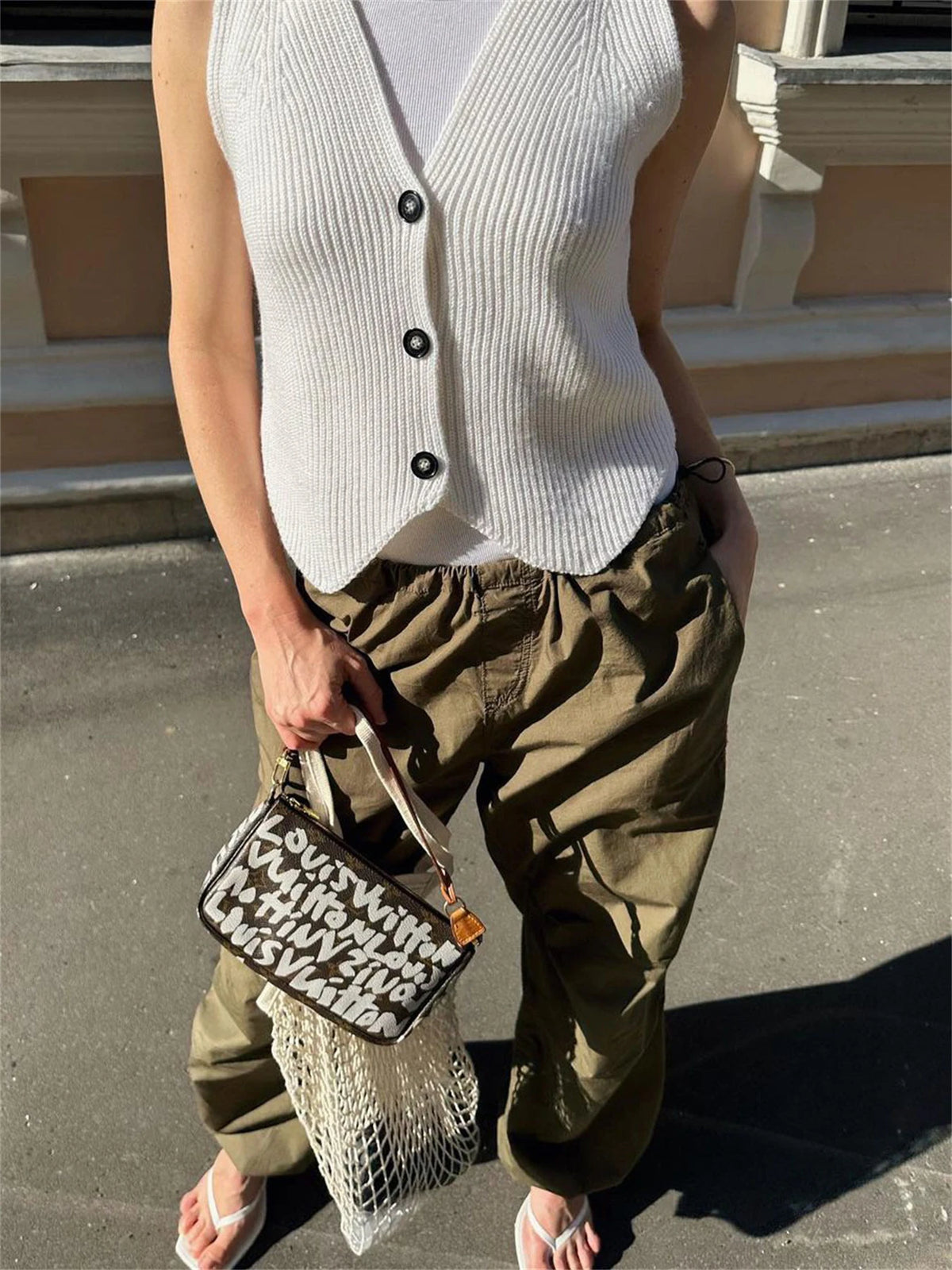 Knit Casual Ribbed Vest Cardigan For Women Solid Slim V-Neck Sleeveless High Waist Outwear Female Loose Knit Vest Sweater