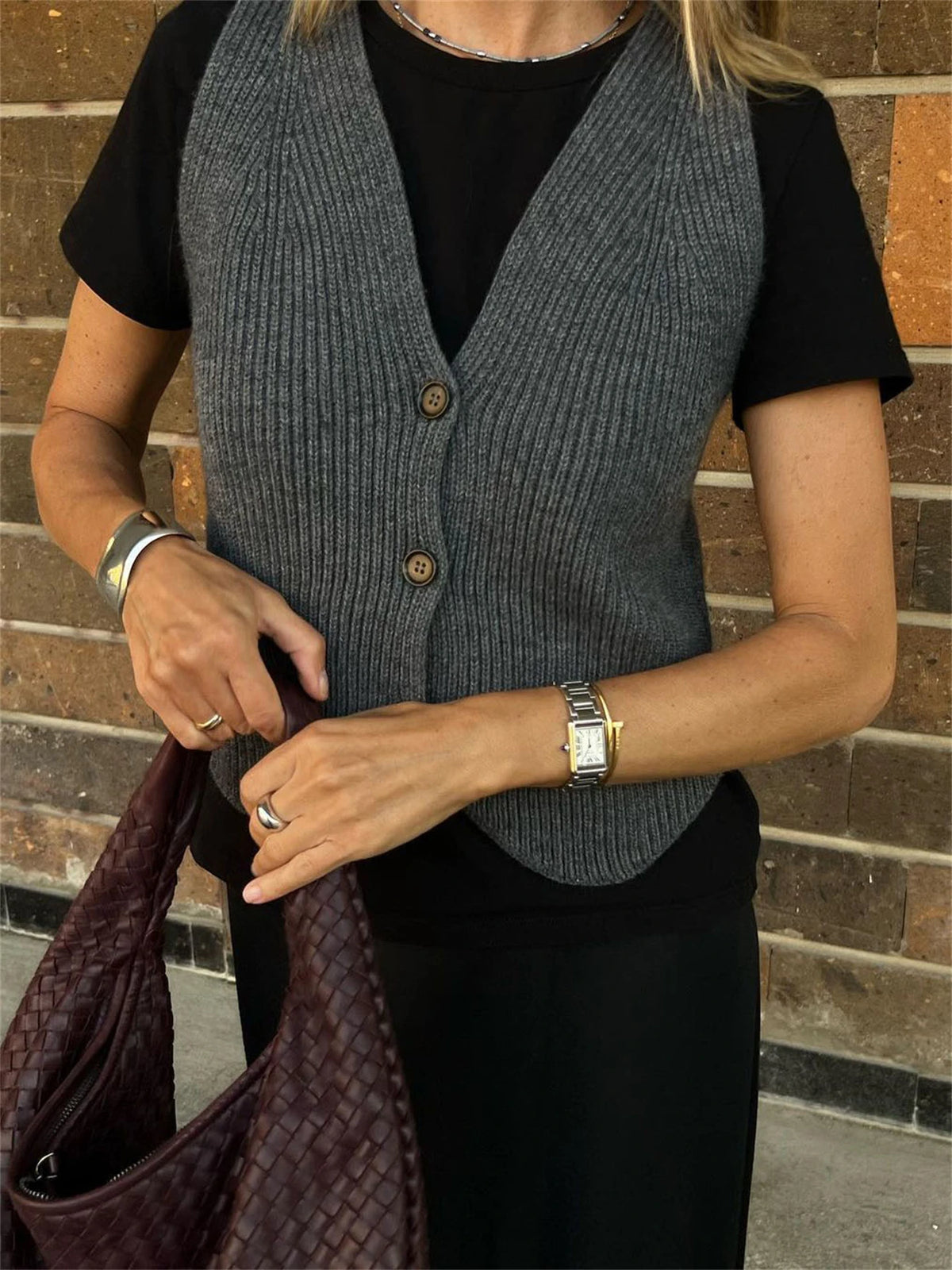 Knit Casual Ribbed Vest Cardigan For Women Solid Slim V-Neck Sleeveless High Waist Outwear Female Loose Knit Vest Sweater