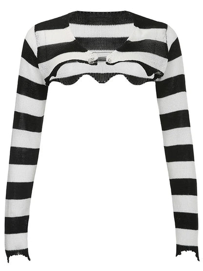 Knit Shrugs Tops For Women Black And White Striped Mini Cardigan Knitwear Long Sleeve Drop Shoulder Shrug Top Y2k E-girls
