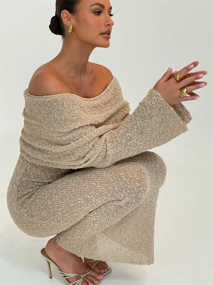 Knit Sweater Loose Maxi Dress Female Hollow Out Summer Patchwork High Waist Beach Holiday Dress Knitwear Long Dress 2025