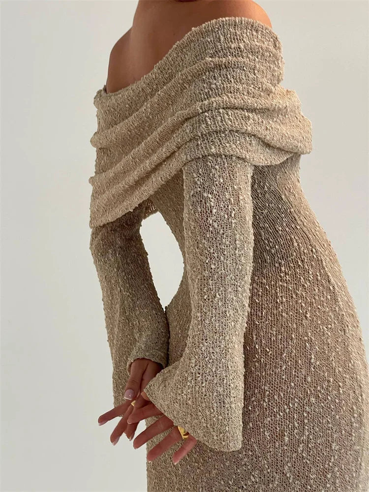 Knit Sweater Loose Maxi Dress Female Hollow Out Summer Patchwork High Waist Beach Holiday Dress Knitwear Long Dress 2025