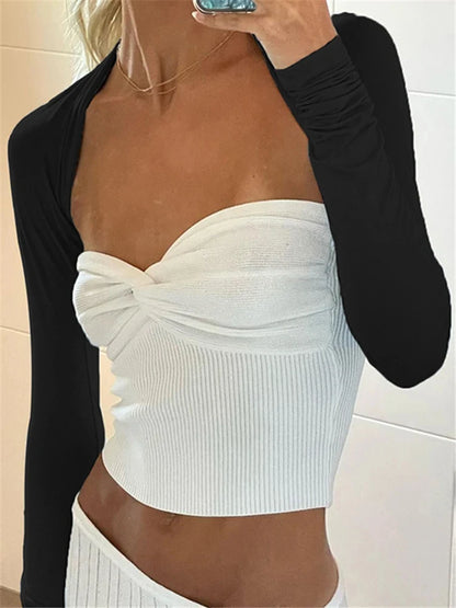 Knit Tube Tops Women White Strapless Corset Tops Summer Basic Backless Off Shoulder Crop Top Bustier Casual Streetwear