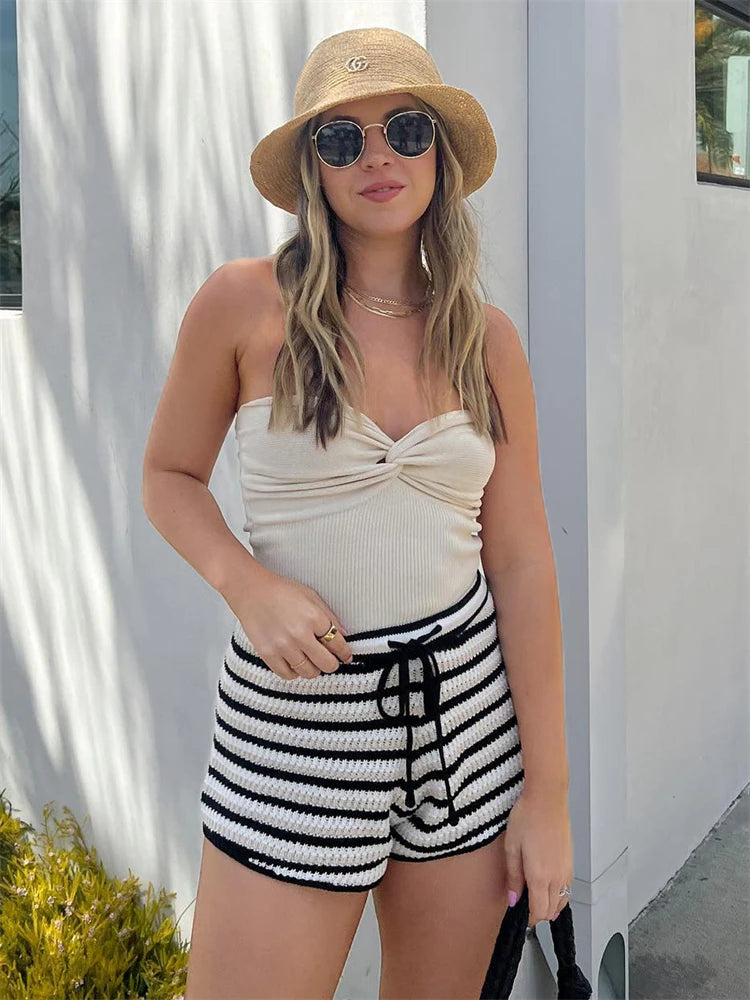 Knit Tube Tops Women White Strapless Corset Tops Summer Basic Backless Off Shoulder Crop Top Bustier Casual Streetwear