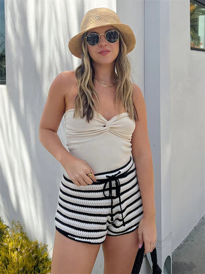 Knit Tube Tops Women White Strapless Corset Tops Summer Basic Backless Off Shoulder Crop Top Bustier Casual Streetwear