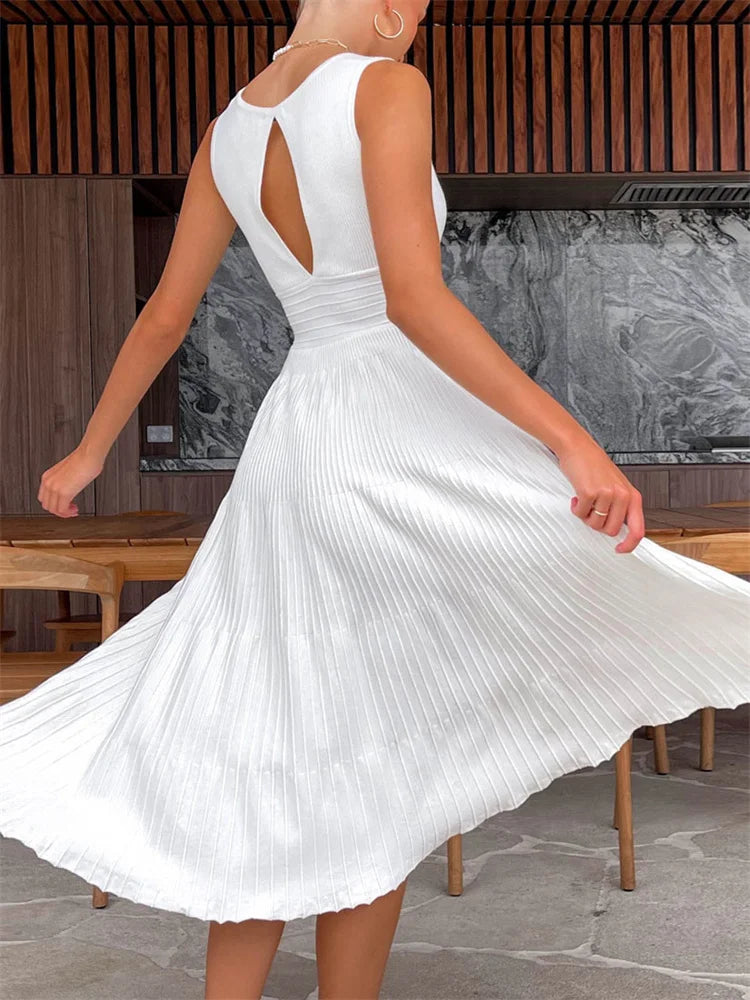 Knit V-Neck For Women Maxi Dress Y2k Backless Fashion Knitwear Party Dress Casual Baggy High Waist Summer Female Dress
