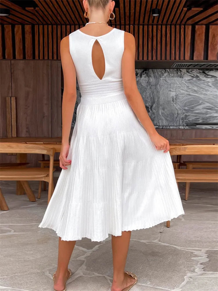 Knit V-Neck For Women Maxi Dress Y2k Backless Fashion Knitwear Party Dress Casual Baggy High Waist Summer Female Dress