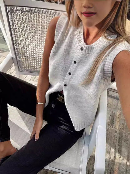 Knitted Vests Top For Women Casual Single-Breasted Knitwear Cardigan Tank Sweater Female Solid Sleeveless 2025 Fashion