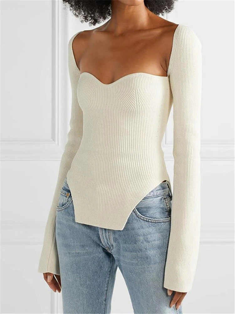 Long Sleeve Sweater 2025 Autumn Women Knit Ribbed Top Ladies Casual Knitted Tops Pullover Off-Shoulder Knitwear Black