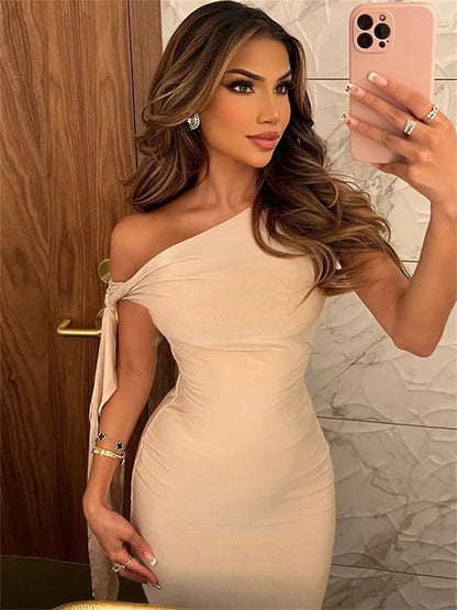 Off-Shoulder Patchwork Slim Dress Women’s Bandage Sleeveless Backless Fashion Elegant Party Dress New Female Long Dress