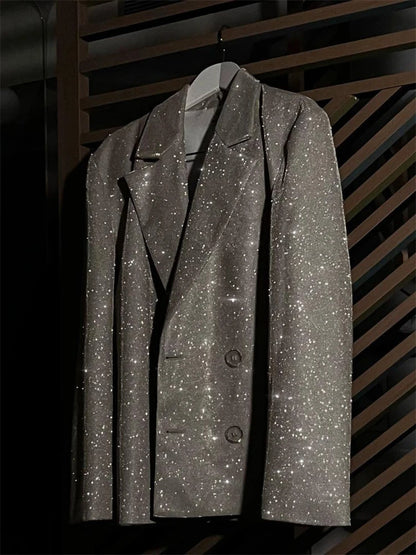 Sparkly Blazers For Women Oversized Loose Sliver Black Gliiter Casual Jackets Blazer Set Pink Coat Women Party Outfits