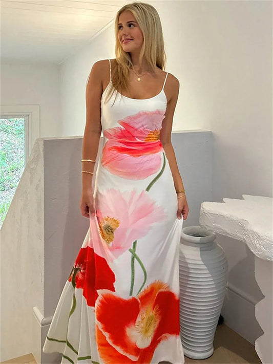 Summer Printed Halter Dress for Women – Beach Holiday Maxi Dress