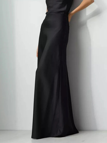 Summer Satin High Waist Long Skirt – Female Slim Patchwork Maxi Skirt