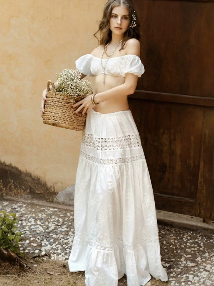 Women‘s Casual 2 Piece Sets Bandage Sleeveless Crop Top See Through Lace Up A Line Maxi Dress Holiday Party Lady Outfits