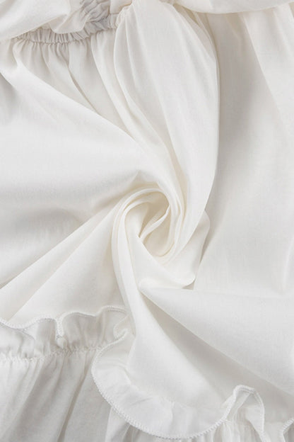 Deep V-Neck Ruffle Trim Trumpet Sleeve Tiered Ruffle Hem Mini Dress
