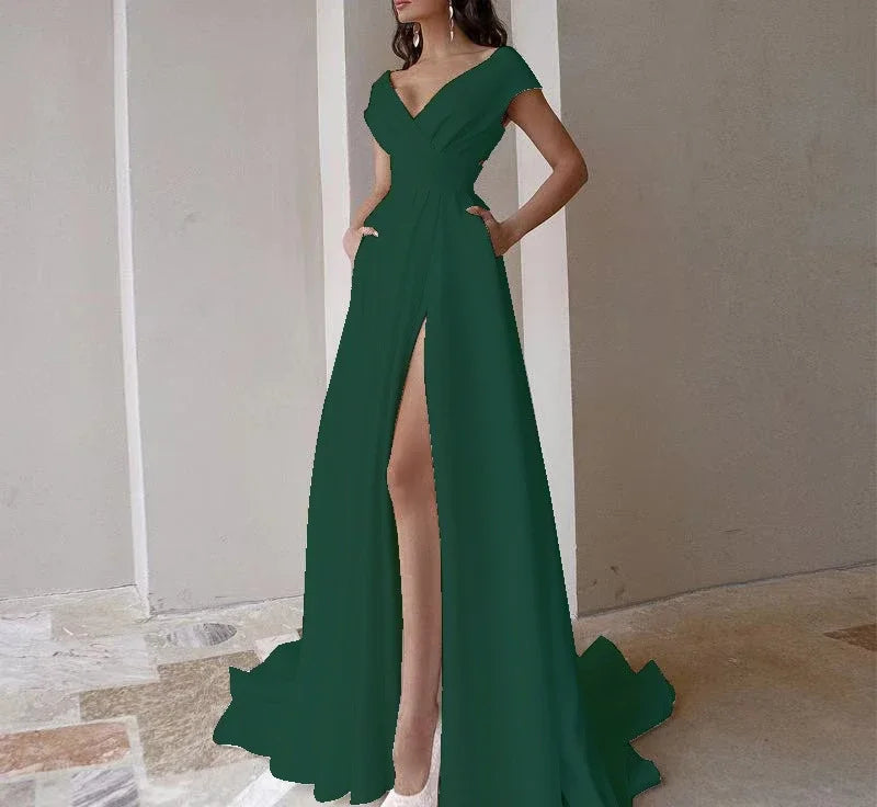 V-neck Ruffled Evening Long High Waist Elegant Party 2024 New Sexy Irregular Graduation Prom Dress