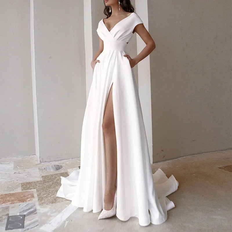 V-neck Ruffled Evening Long High Waist Elegant Party 2024 New Sexy Irregular Graduation Prom Dress