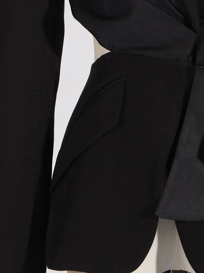 Temperament Black Notched Collar Long Sleeve Spliced Diamonds Slimming Blazer