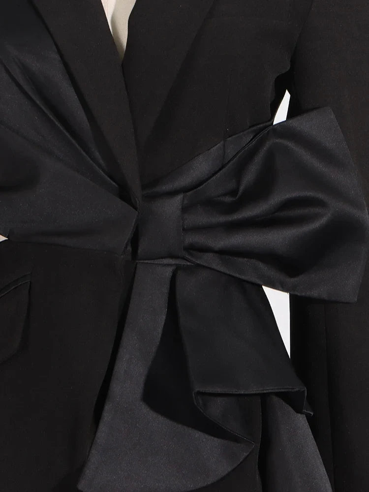 Temperament Black Notched Collar Long Sleeve Spliced Diamonds Slimming Blazer