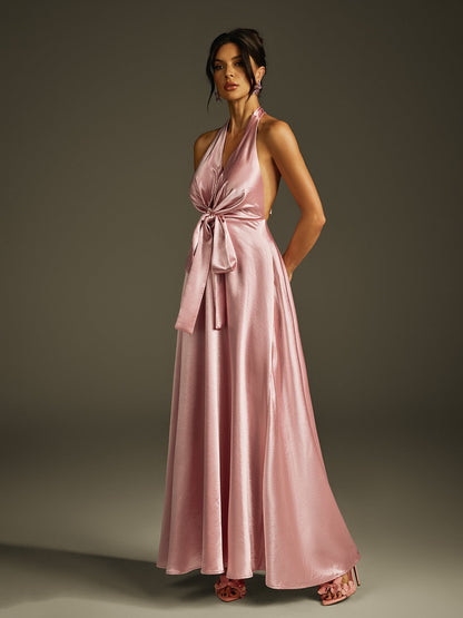 Sweetheart Neck Satin Box Pleat A Line Cape Shawl Overlay Backless Gown