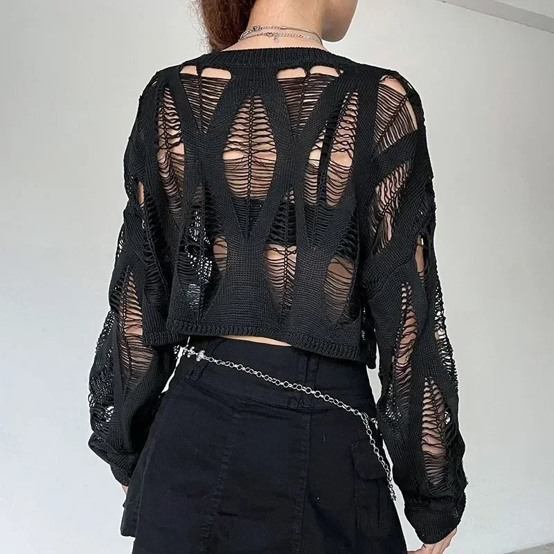Vintage Hole Ripped Fashion Cropped Hollow Spring Sweater