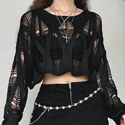 Vintage Hole Ripped Fashion Cropped Hollow Spring Sweater