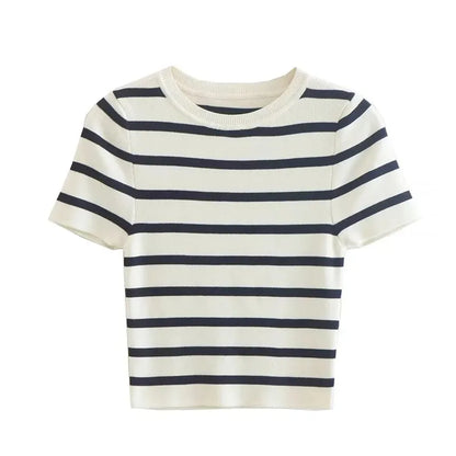 Vintage Stripped Cropped Slim Knitted Short Sweet Chic Sweater