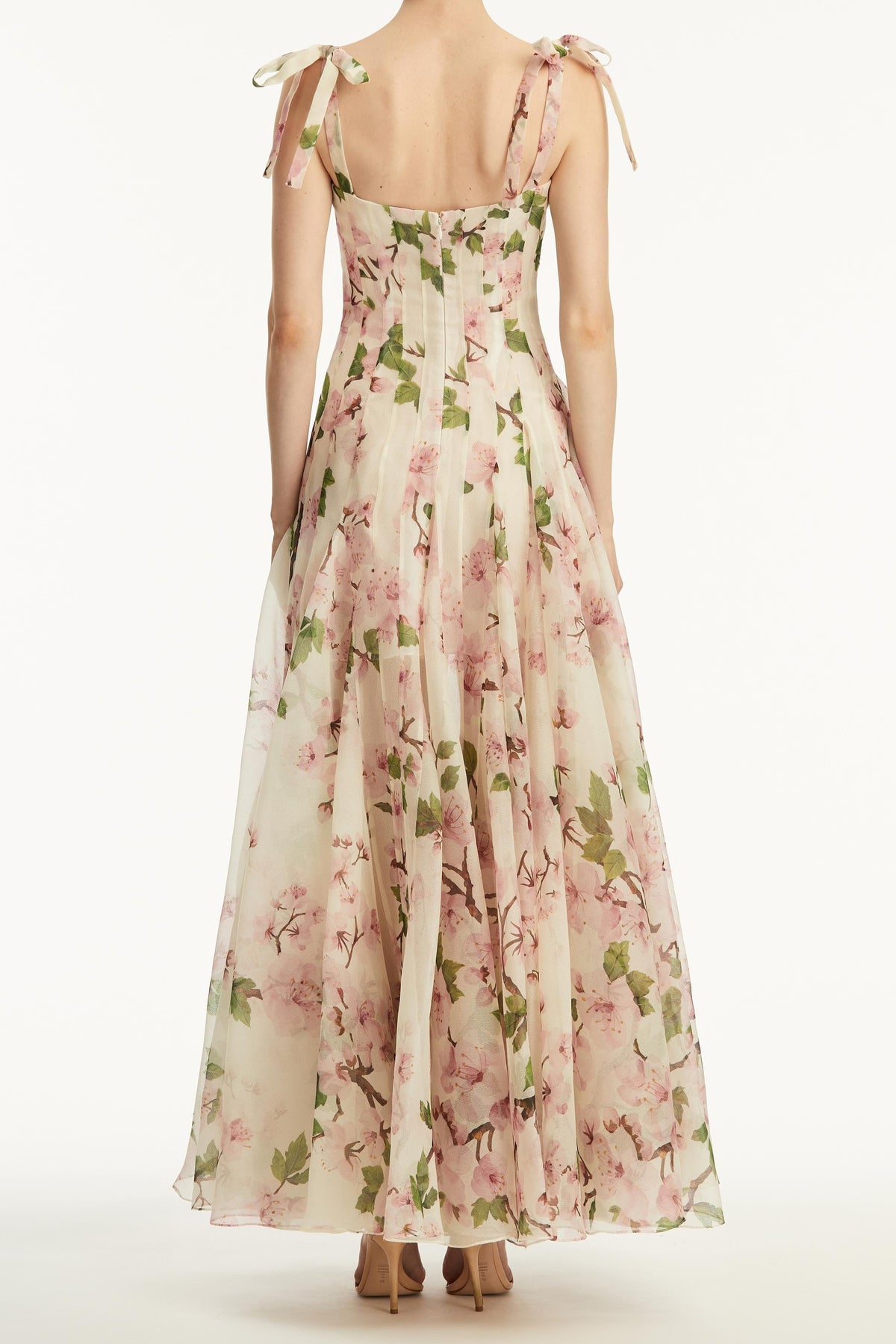 Botanical Fruit Floral Print Corset Bodice Spaghetti Strap Maxi Gown