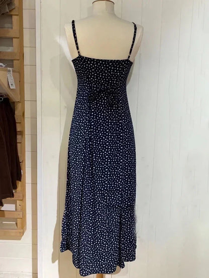 Ditsy Floral Print Spaghetti Strap Scoop Neck Bodycon Midi Dress