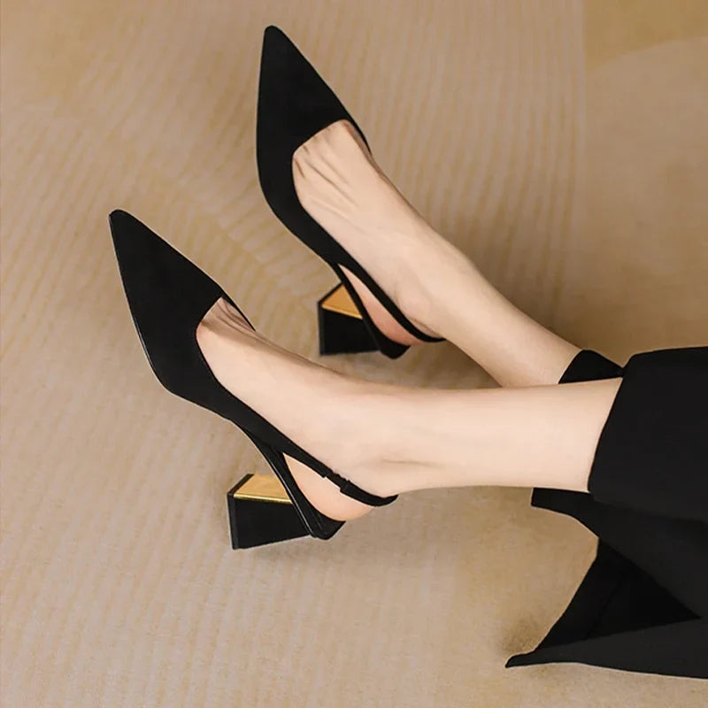 Black Highs Summer New Party Thick Mules Ladies Wedding Slippers Low Heel Pumps