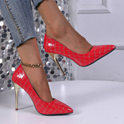 Crocodile-Effect Pattern Fashion Pointy Party Casual High Heel