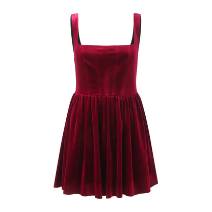 Corset Bodice Square Neck Velvet Pleated Bubble Hem Mini Dress