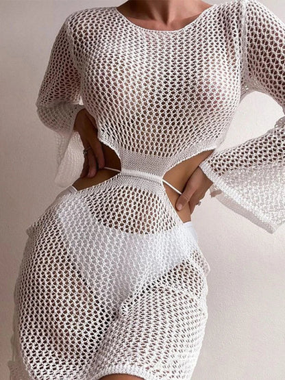 Women White Cutout Long Cover Up Midi Dresses