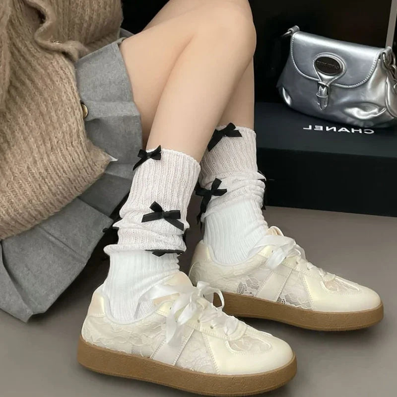 Women Soft Leather + Lace Mesh Walking Shoes Breathable Casual Sneaker New Lace Up Non-slip Flat Sports Jogging Running Train