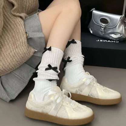 Women Soft Leather + Lace Mesh Walking Shoes Breathable Casual Sneaker New Lace Up Non-slip Flat Sports Jogging Running Train