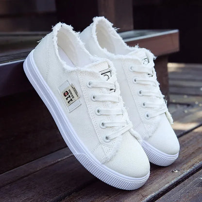 Women Spring Autumn Outdoor Walking Canvas Shoes Fall 2024 New Small White Jogging Sneakers Girls Student Sports Flat Trainer