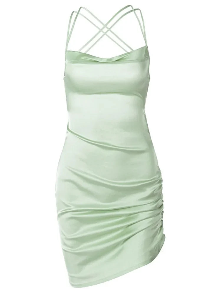 Strap Mini Lace Up Cross Backless Bodycon Elegant Club Midi Dresses