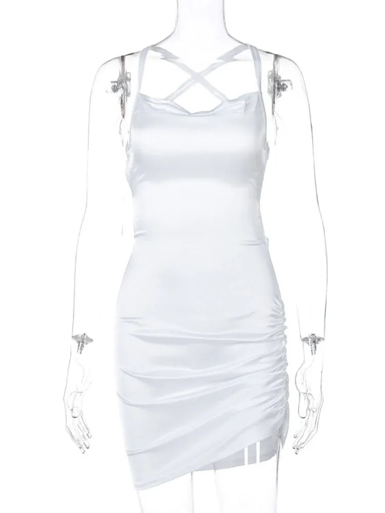 Strap Mini Lace Up Cross Backless Bodycon Elegant Club Midi Dresses