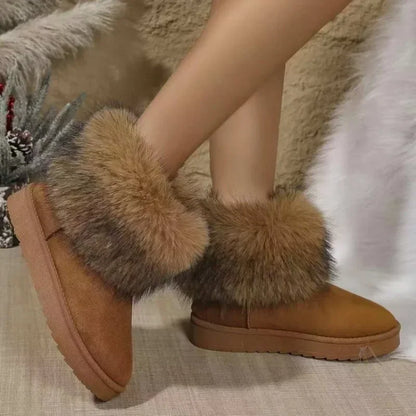 Women Winter Snow Fur Boots Winter Warm Ankle Boots for Women Snow Shoes Style Round-toe Slip on Winter Boots Size 36-42