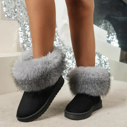 Women Winter Snow Fur Boots Winter Warm Ankle Boots for Women Snow Shoes Style Round-toe Slip on Winter Boots Size 36-42