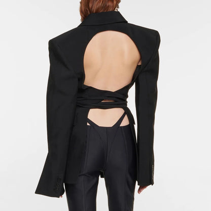 Chic Elegant New Fashion Winter Backless Stylish Long Sleeve Collection Women Blazer